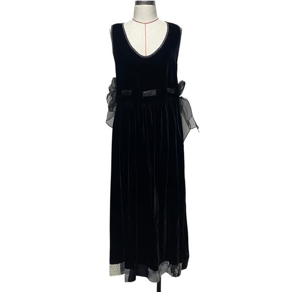 Vintage Alexa Rae Womens Velvet Tulle Belt Patchwork Hem Sleeveless Dress - Picture 1 of 10
